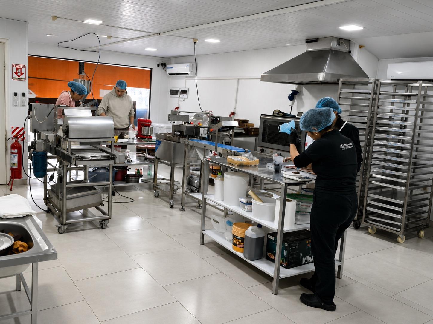 Nuestro equipo procesando el chocolate en el taller PETRA