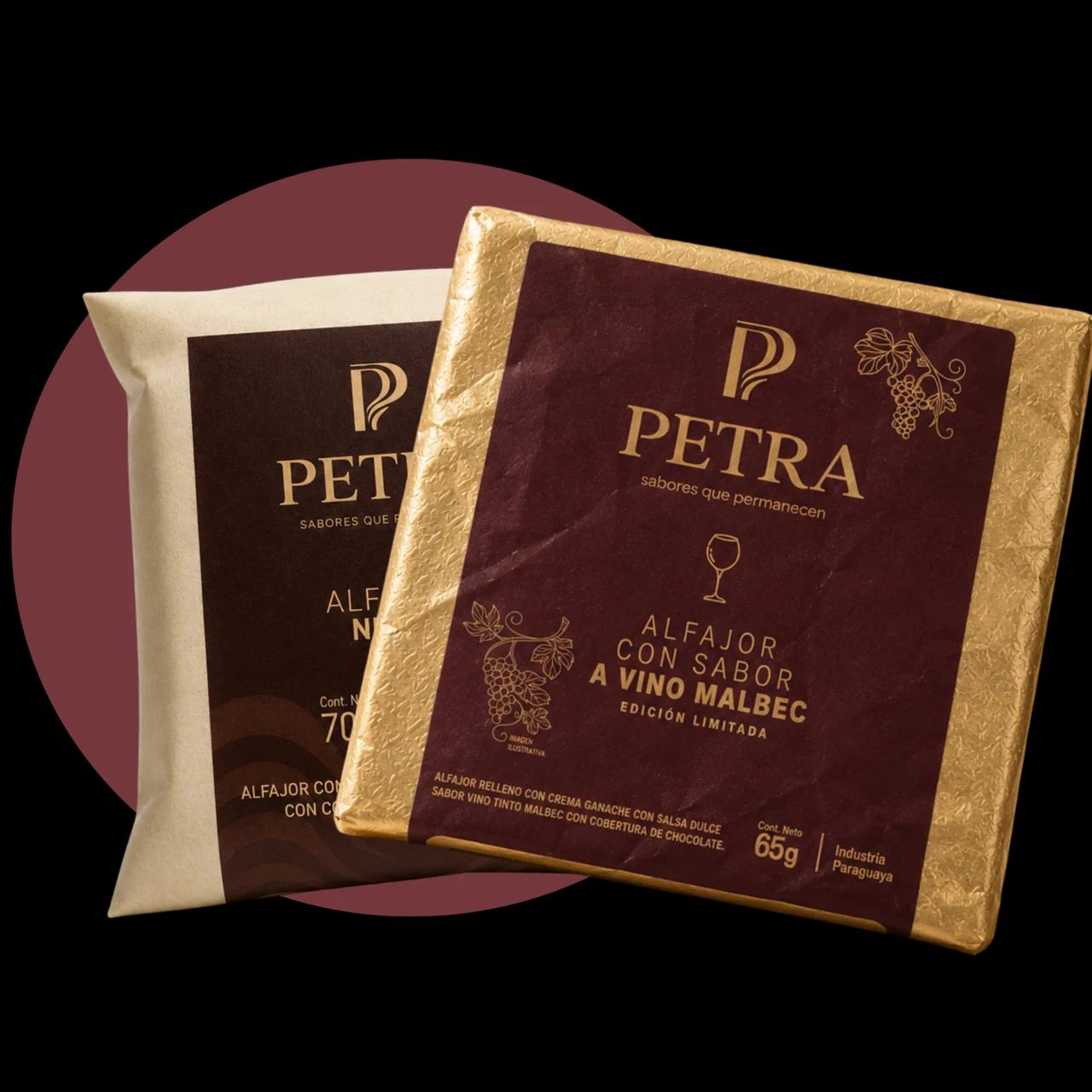Alfajores PETRA — Edición Malbec (dorado) y Negro, juntos