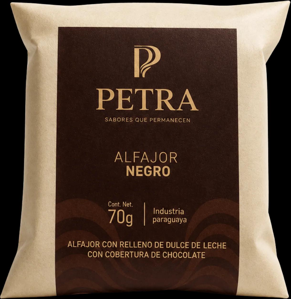Alfajor PETRA Negro — dulce de leche y chocolate